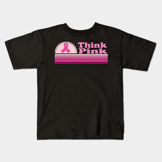 Retro Think Pink Breast Cancer Awareness Month Ribbon Kids T-Shirt by TeeShirt_Expressive
